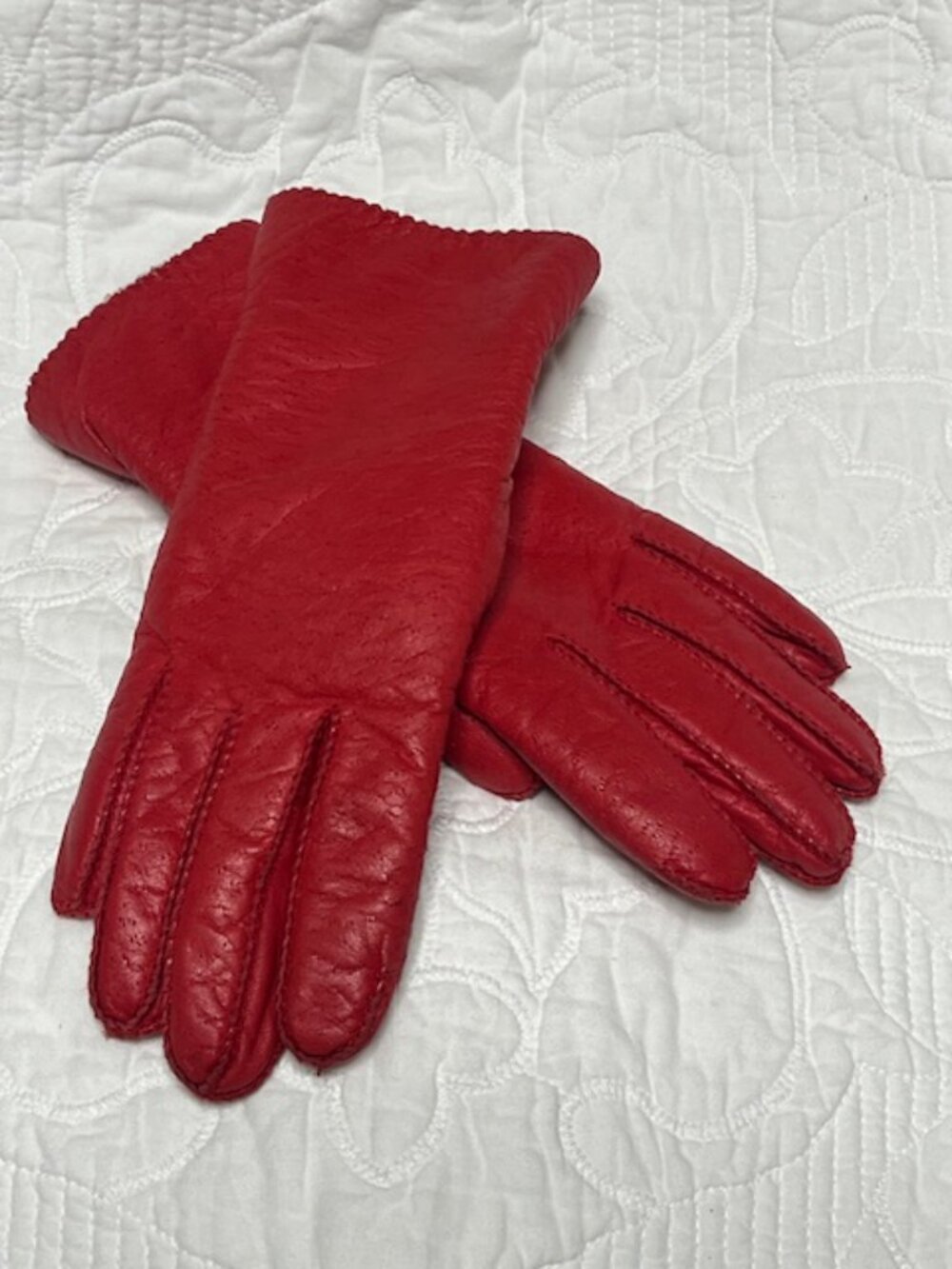 VTG Red Soft Faux Leather Fur Lined Stitched Women's Gloves Grandoe Size: Sm